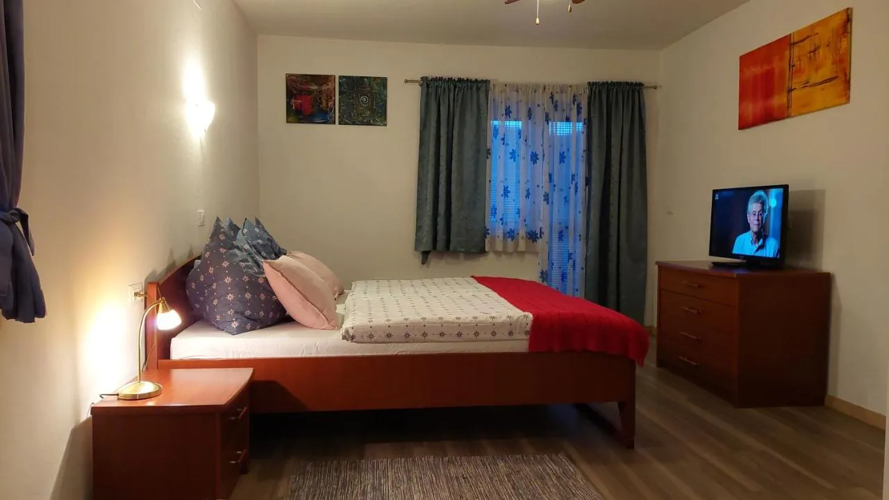 Postelja in televizor v družinski sobi
